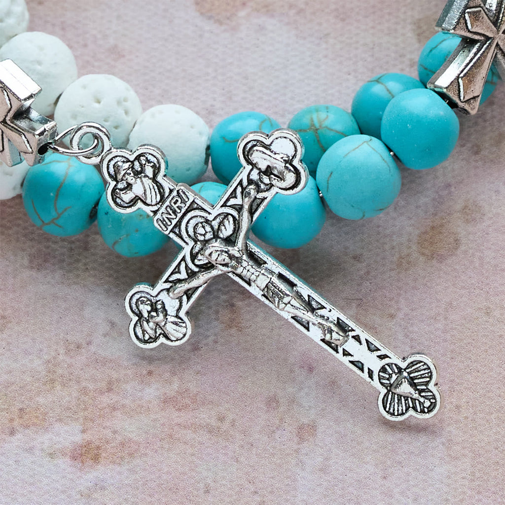 Gypsum & Turquoise Rosary Bracelet