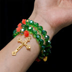 Green Crystal & Rose Rosary Bracelet