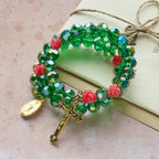 Green Crystal & Rose Rosary Bracelet