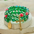 Green Crystal & Rose Rosary Bracelet