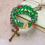 Green Crystal & Rose Rosary Bracelet