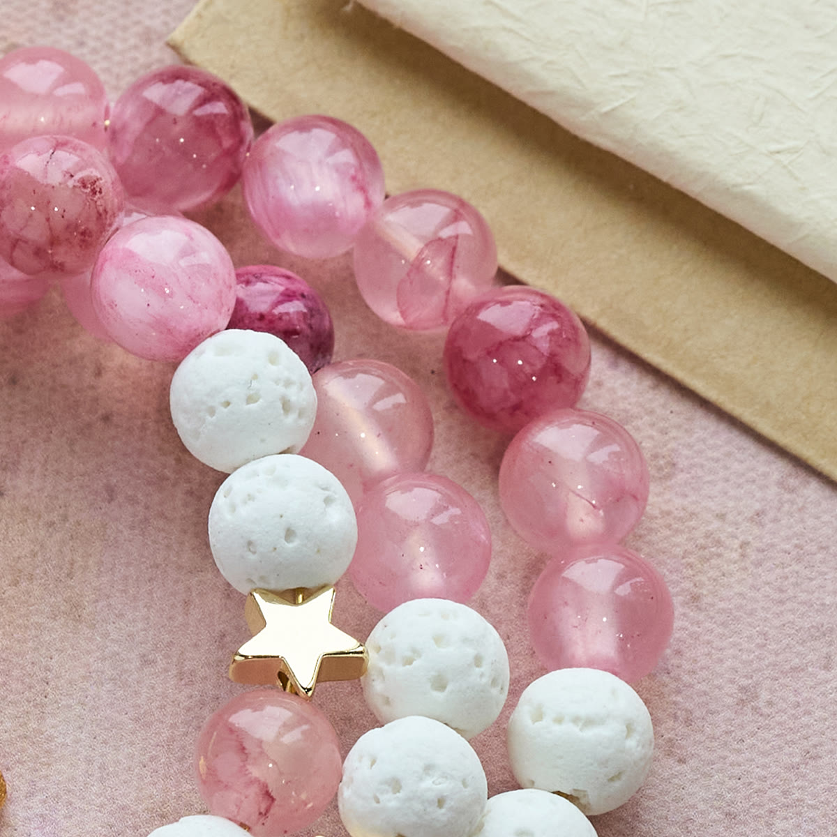 Gypsum & Rose Red Agate Rosary Bracelet