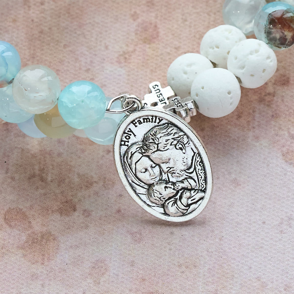 Gypsum & Blue Vein Agate Rosary Bracelet