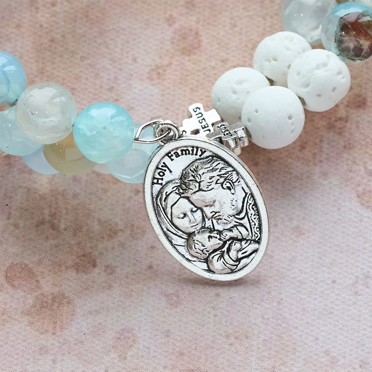 Gypsum & Blue Vein Agate Rosary Bracelet