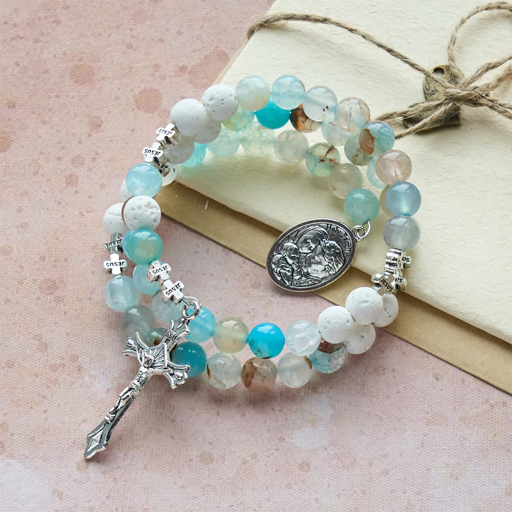 Gypsum & Blue Vein Agate Rosary Bracelet