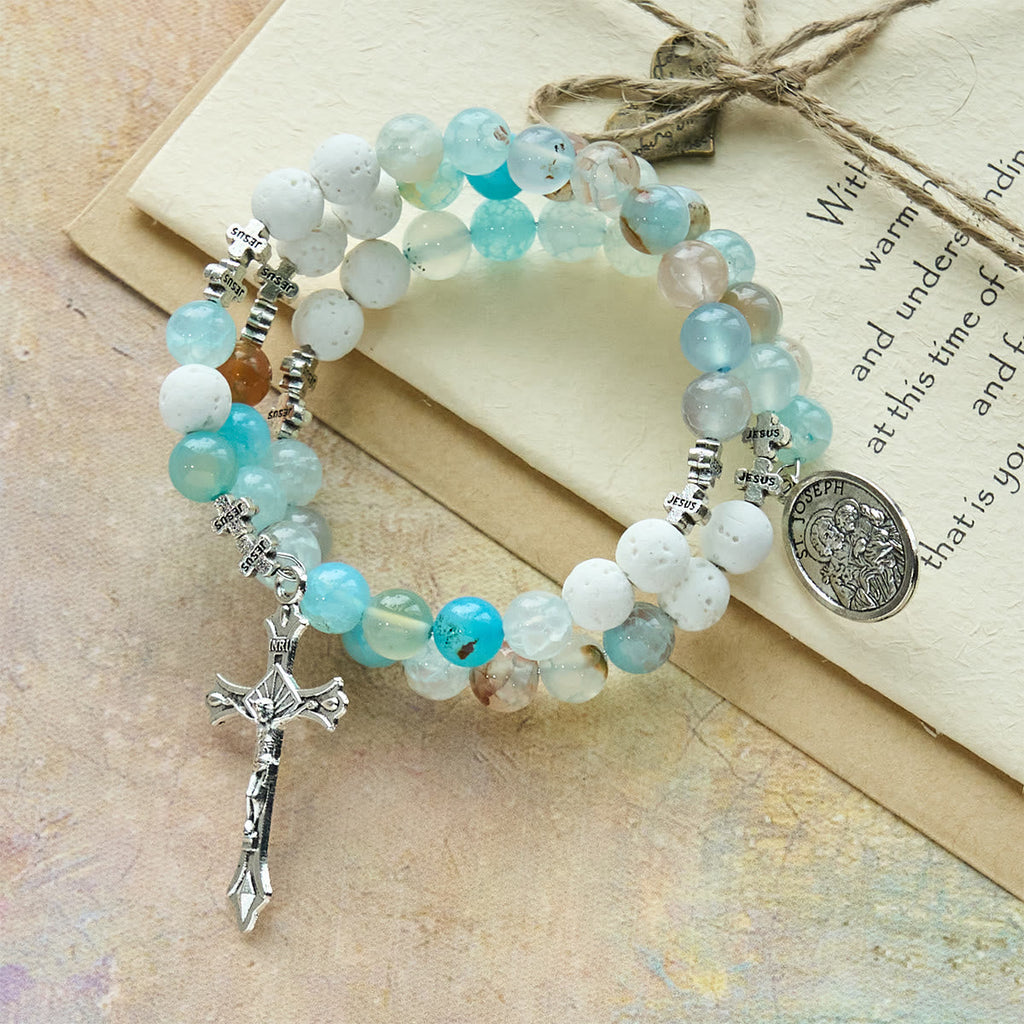 Gypsum & Blue Vein Agate Rosary Bracelet