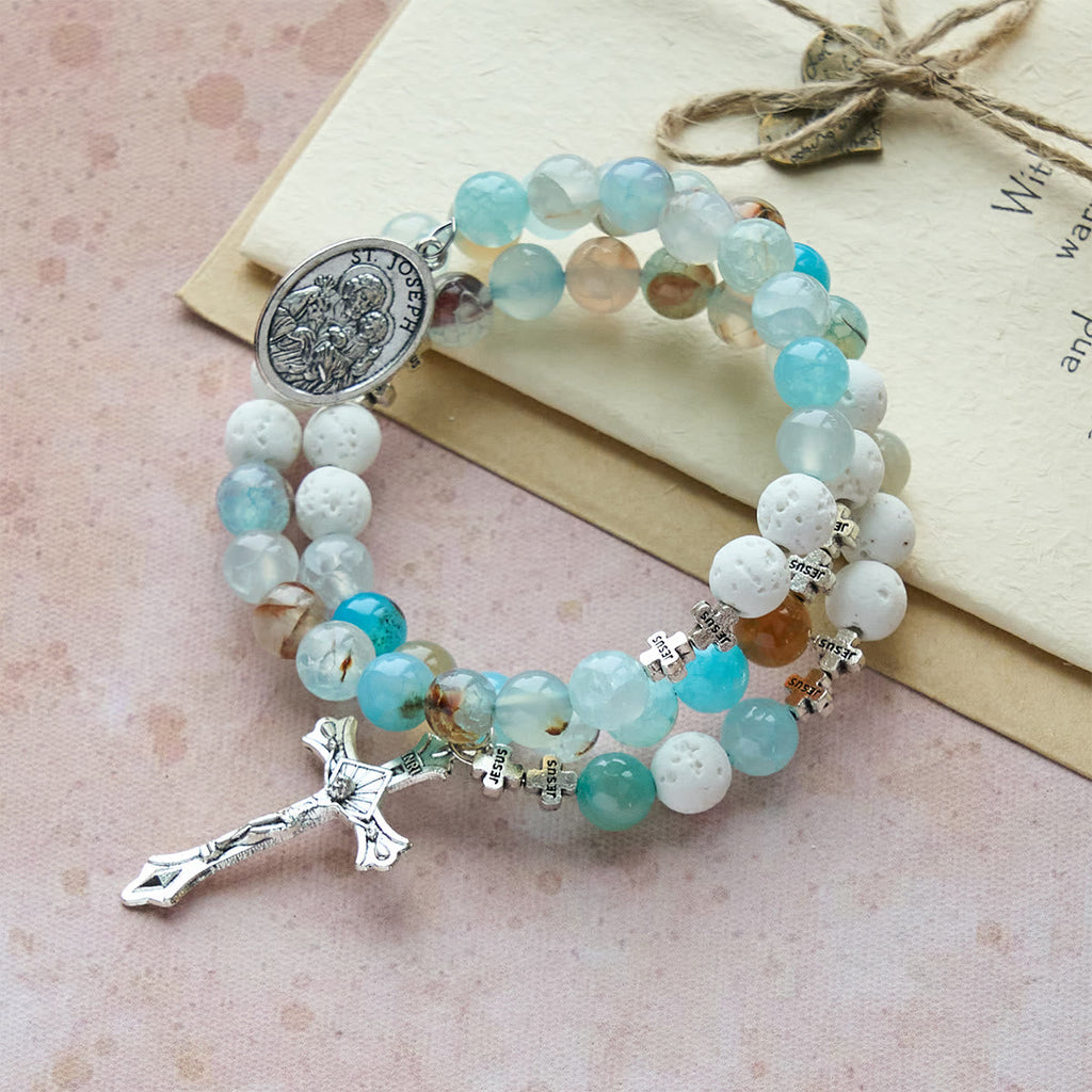 Gypsum & Blue Vein Agate Rosary Bracelet