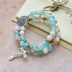 Gypsum & Blue Vein Agate Rosary Bracelet