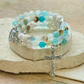 Gypsum & Blue Vein Agate Rosary Bracelet