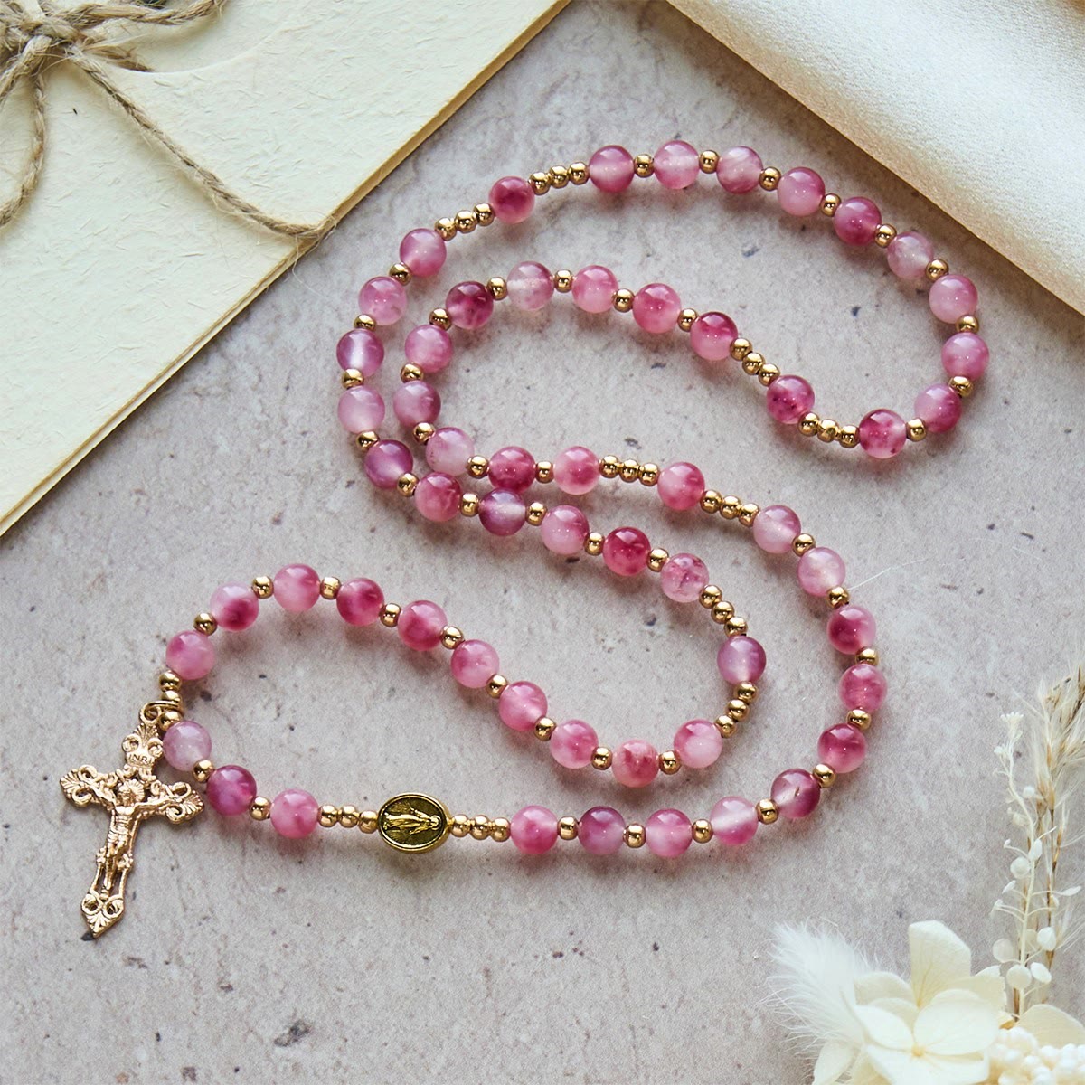 Rose Red Agate Bead Rosary Bracelet