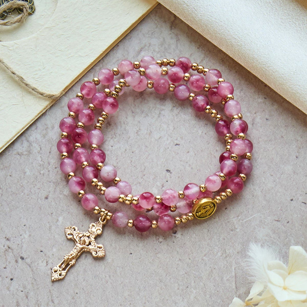 Rose Red Agate Bead Rosary Bracelet