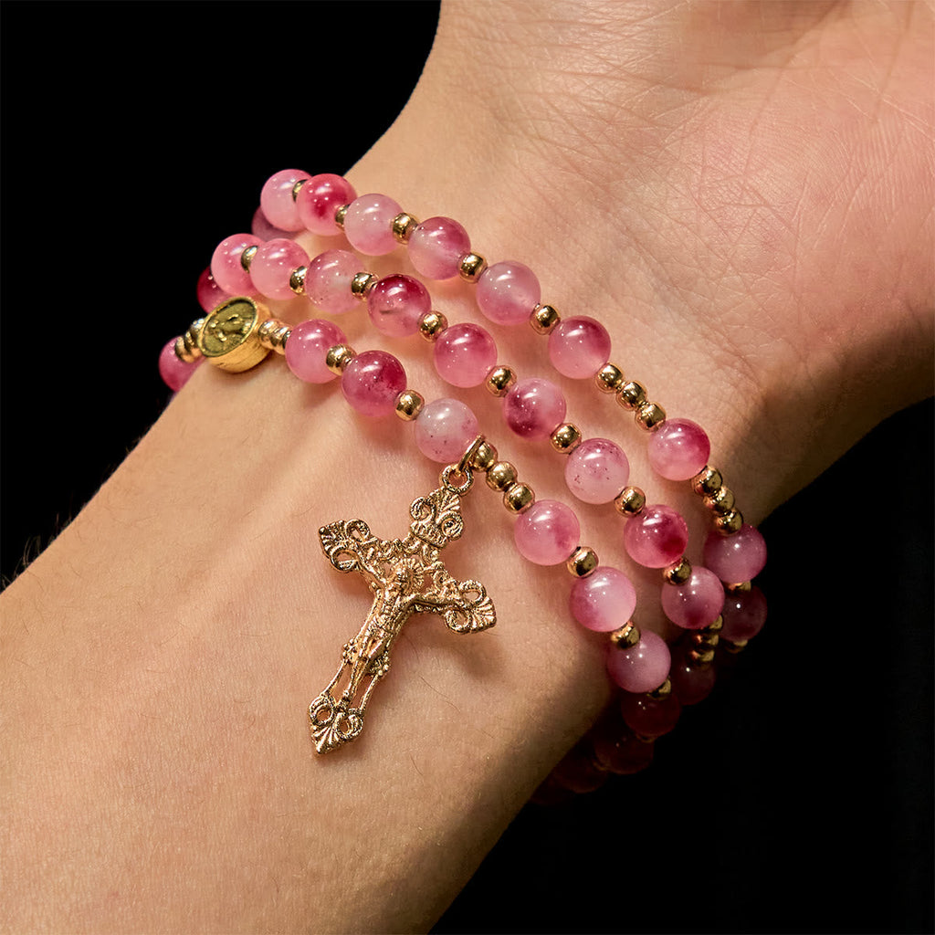 Rose Red Agate Bead Rosary Bracelet
