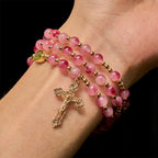Rose Red Agate Bead Rosary Bracelet