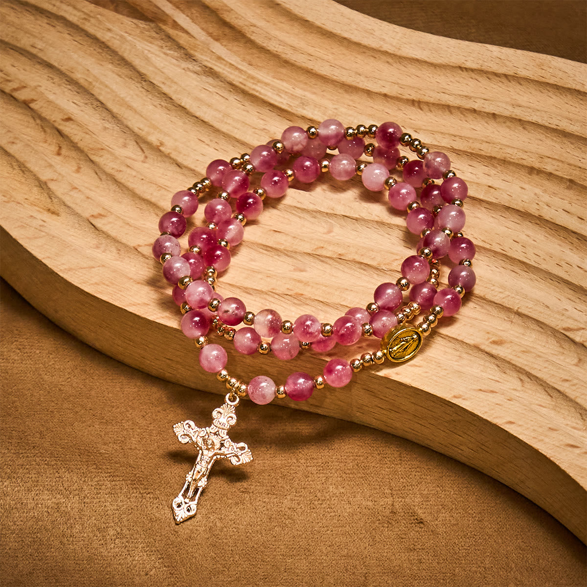 Rose Red Agate Bead Rosary Bracelet