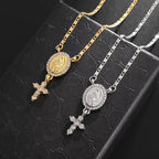 Our Lady & Cross Pendant Necklace