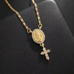 Our Lady & Cross Pendant Necklace