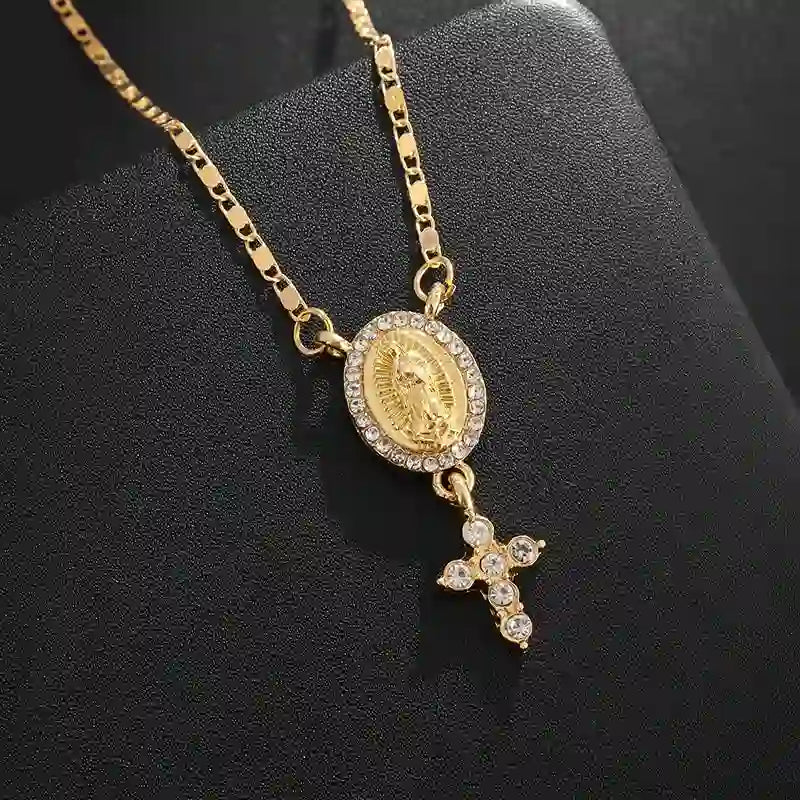 Our Lady & Cross Pendant Necklace