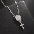 Our Lady & Cross Pendant Necklace
