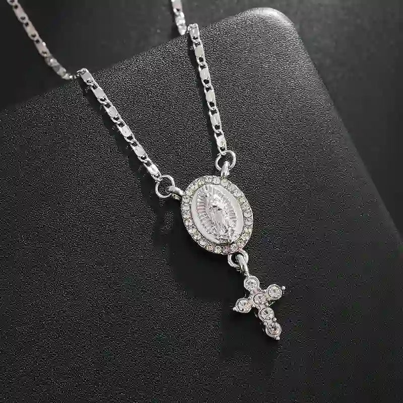 Our Lady & Cross Pendant Necklace