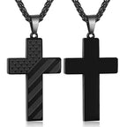 Tri-Color Cross Necklace with American Flag & Scripture