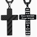 Tri-Color Cross Necklace with American Flag & Scripture