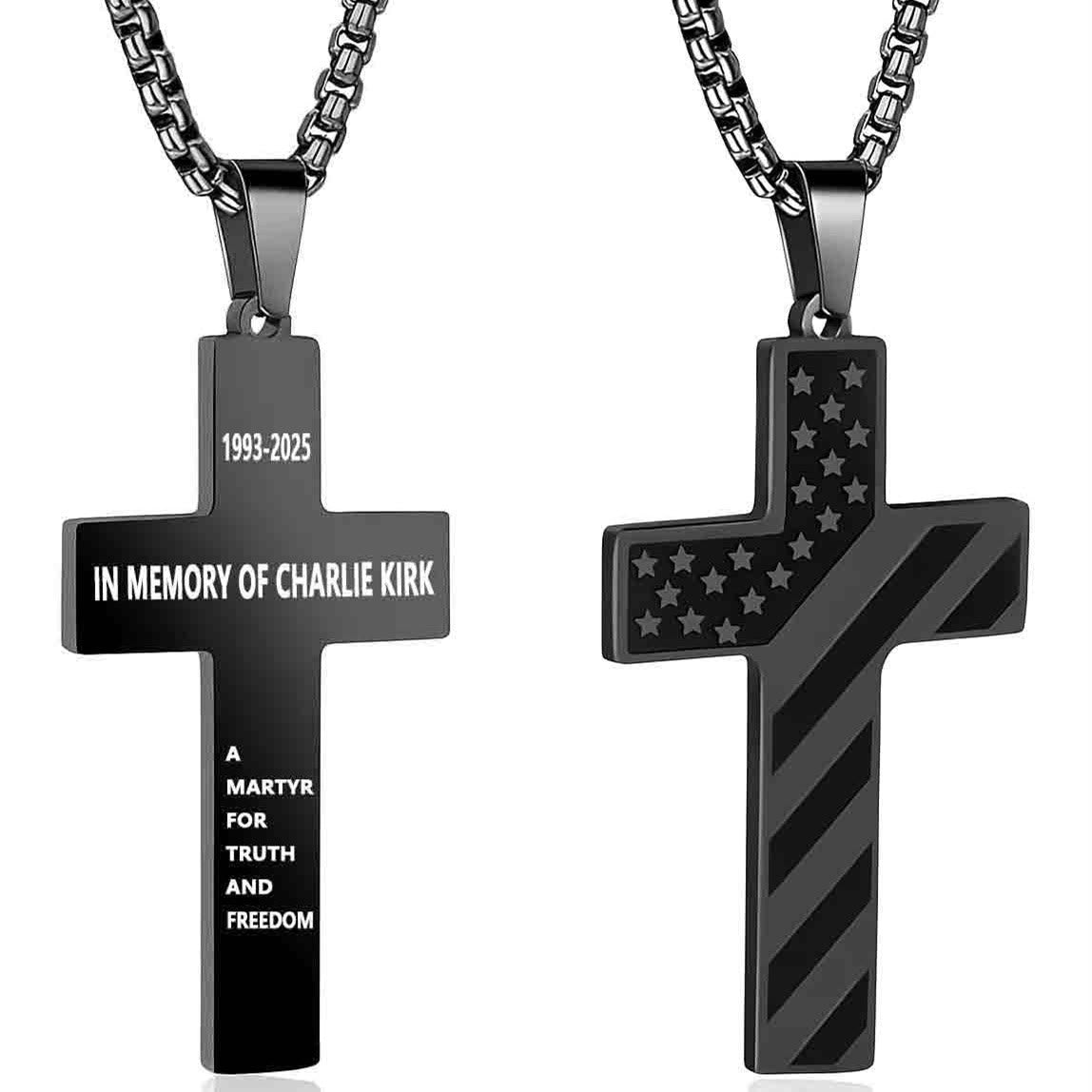 Tri-Color Cross Necklace with American Flag & Scripture