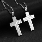 Tri-Color Cross Necklace with American Flag & Scripture