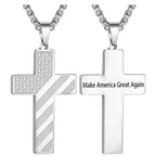 Tri-Color Cross Necklace with American Flag & Scripture