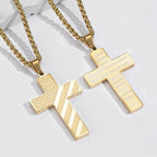 Tri-Color Cross Necklace with American Flag & Scripture