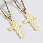 Tri-Color Cross Necklace with American Flag & Scripture