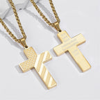 Tri-Color Cross Necklace with American Flag & Scripture