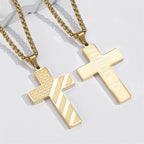 Tri-Color Cross Necklace with American Flag & Scripture