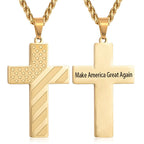Tri-Color Cross Necklace with American Flag & Scripture