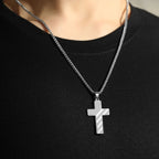 Tri-Color Cross Necklace with American Flag & Scripture