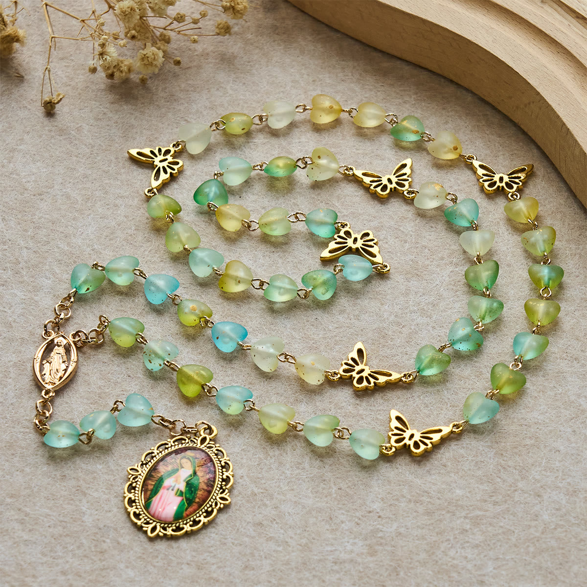 Green Heart & Butterfly Rosary, Bracelet