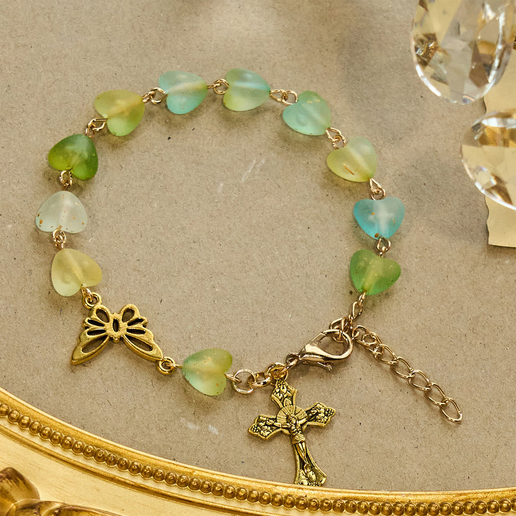 Green Heart & Butterfly Rosary, Bracelet