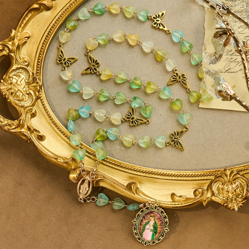 Green Heart & Butterfly Rosary, Bracelet