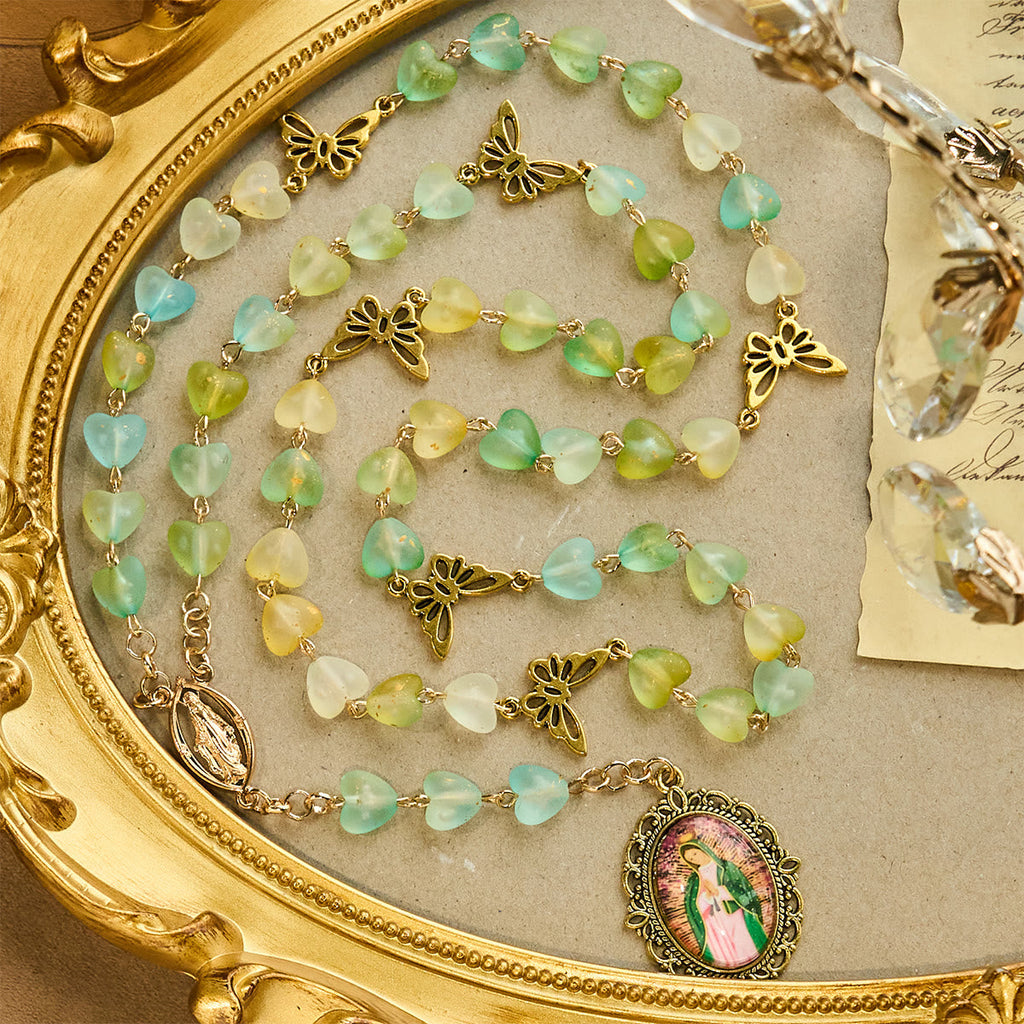 Green Heart & Butterfly Rosary, Bracelet