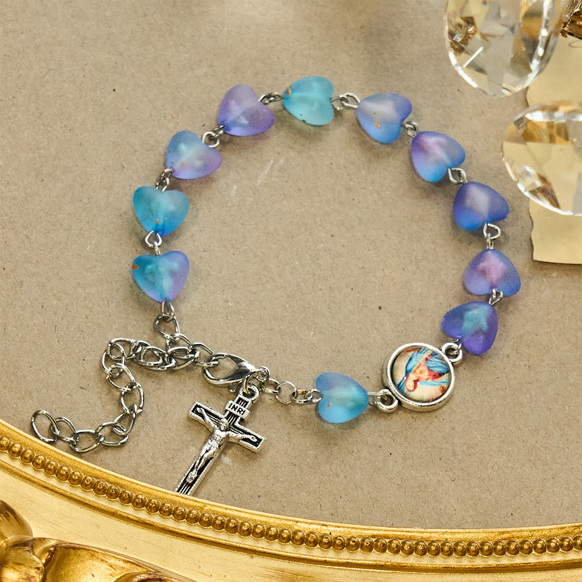 Blue Heart & Butterfly Rosary, Bracelet