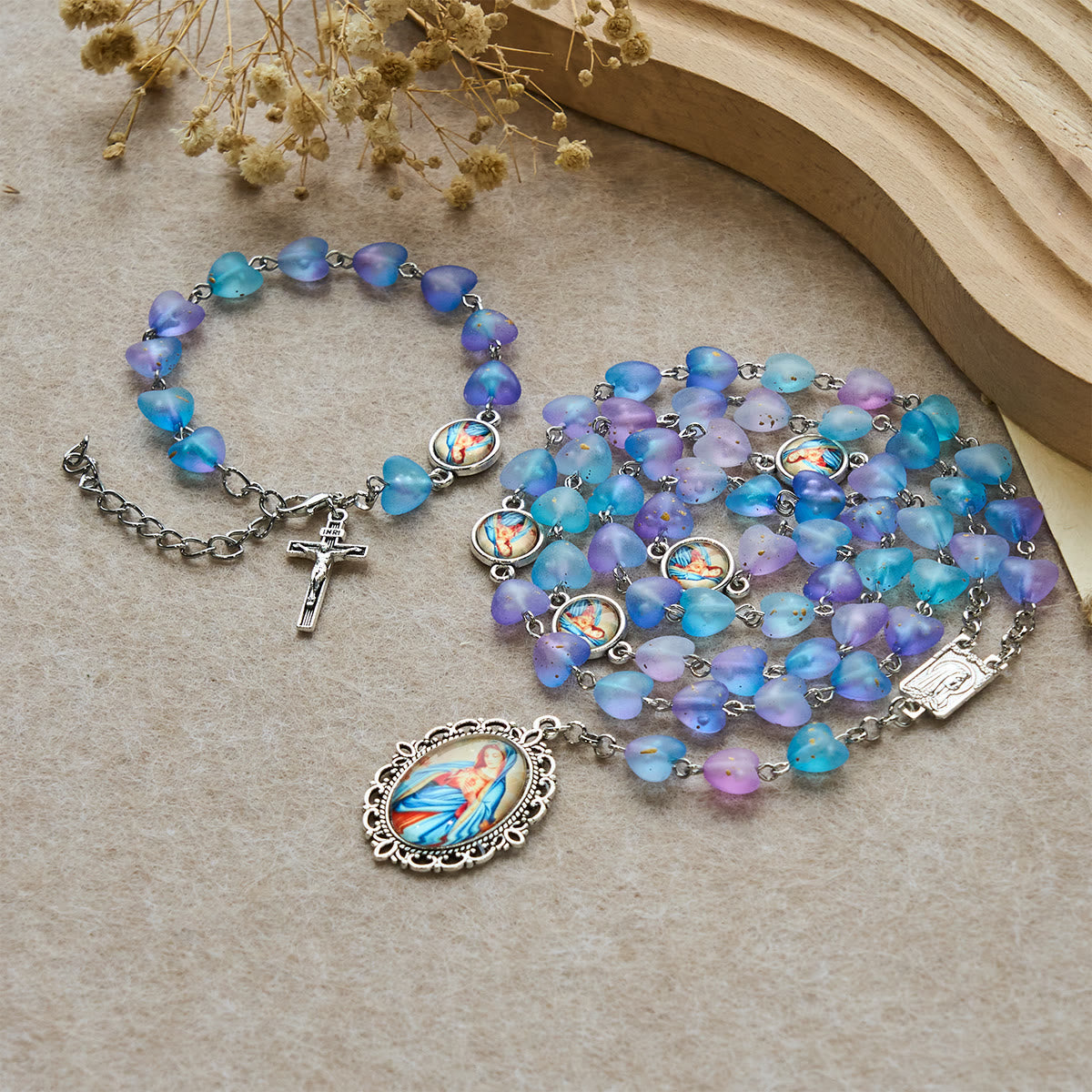 Blue Heart & Butterfly Rosary, Bracelet