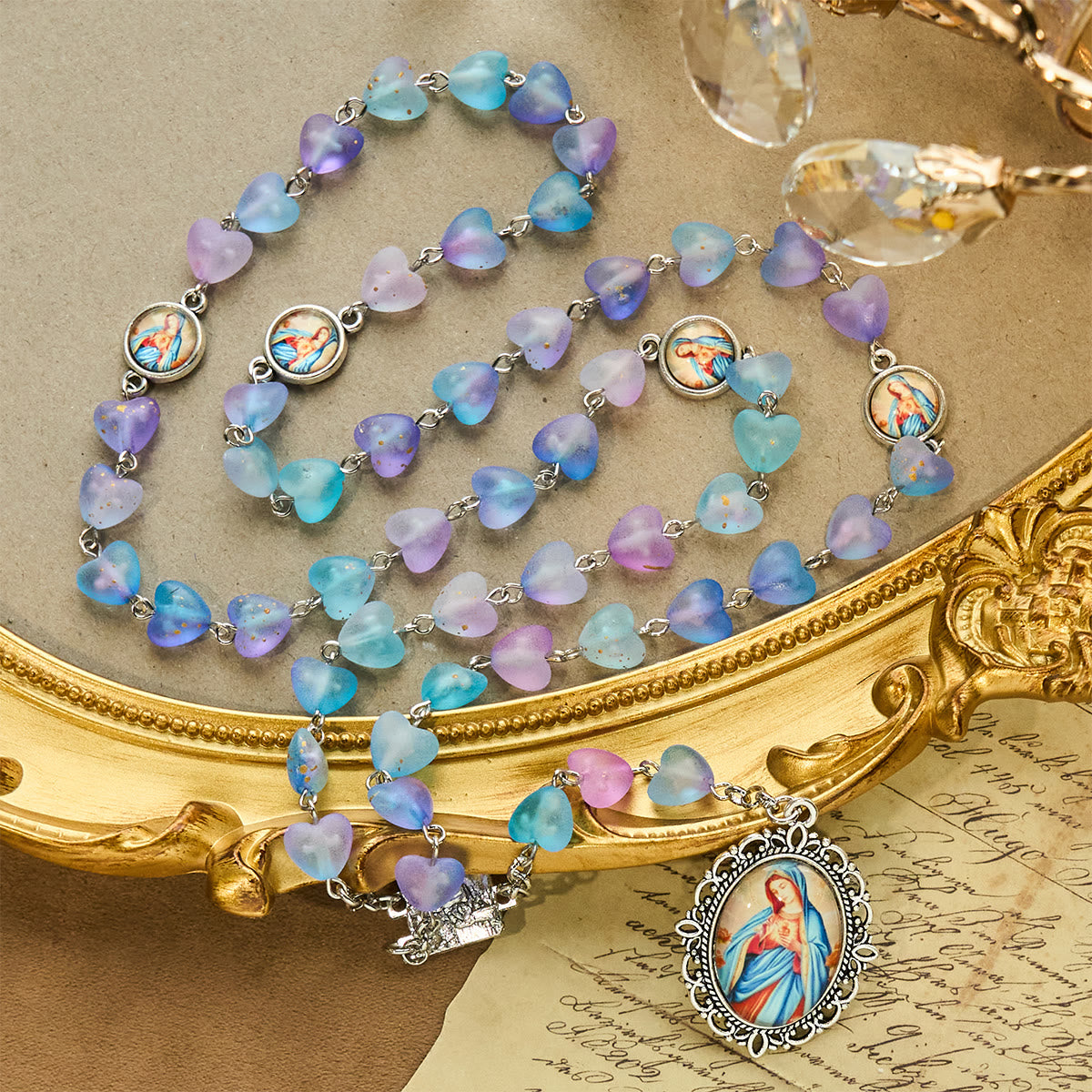 Blue Heart & Butterfly Rosary, Bracelet