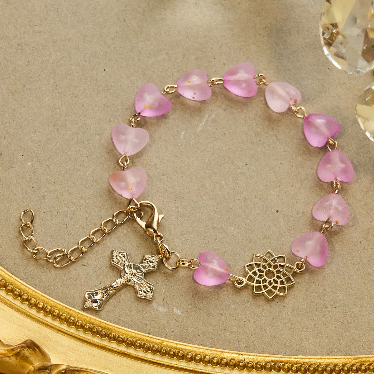 Pink Heart & Butterfly Rosary, Bracelet