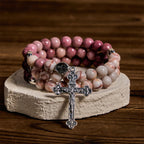 Rosewood Grain & Matte Web Stone Memory Wire Rosary Bracelet
