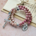 Rosewood Grain & Matte Web Stone Memory Wire Rosary Bracelet