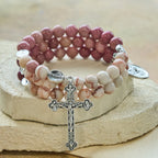 Rosewood Grain & Matte Web Stone Memory Wire Rosary Bracelet