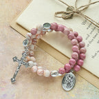 Rosewood Grain & Matte Web Stone Memory Wire Rosary Bracelet
