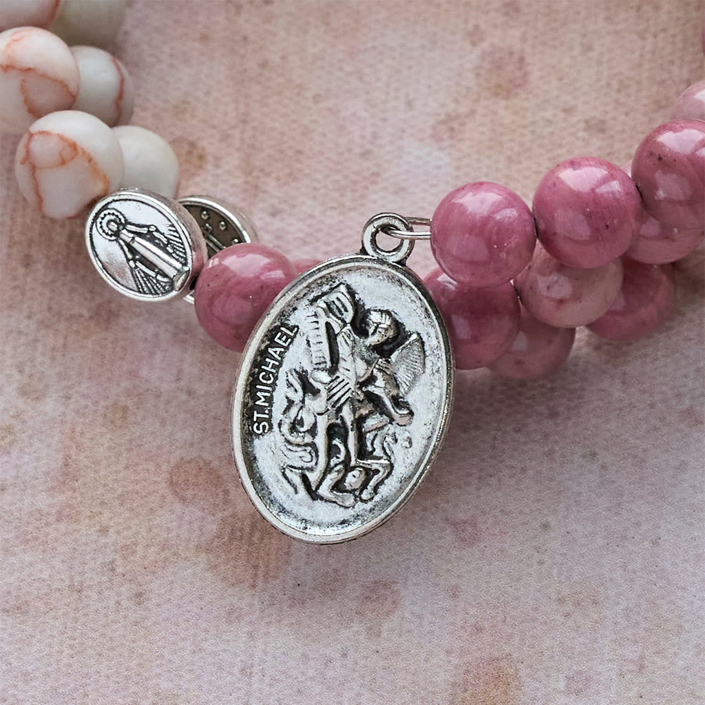 Rosewood Grain & Matte Web Stone Memory Wire Rosary Bracelet