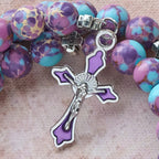Purple Imperial Jasper Memory Wire Rosary Bracelet with Enamel
