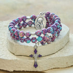 Purple Imperial Jasper Memory Wire Rosary Bracelet with Enamel