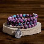 Purple Imperial Jasper Memory Wire Rosary Bracelet with Enamel